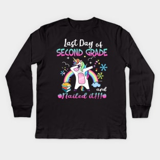 Happy Last Day of 2nd Grade Teacher Student Unicorn Dab T-Shirt Kids Long Sleeve T-Shirt